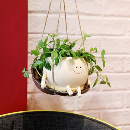 NINIPAPA Hanging Swing Chair Planter Pot Smile Face Plant Pot for Indoor Outdoor Plants Cute Head Flower Pots for Succulent String of Pearls Unique Gift on Mother's Day, Birthday, Christmas - Large - size: Large