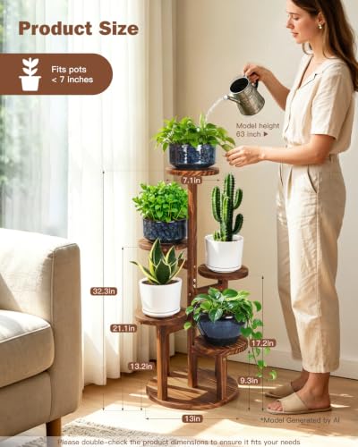 5 Tier Plant Stand Indoor, 32in Tall Wooden Flower Rack