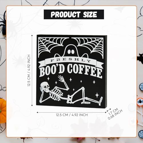 Smile Halloween Wood Box Sign, Skull Faux Books, Boo Coffee Table Decor for Desk Shelf Bar Kitchen 5 x 5 x 0.7Inches