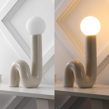 JONATHAN Y Katya 18" Scandinavian Ceramic Spiral Lamp, Light Gray - color: Light Gray
