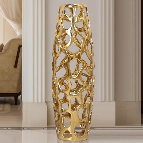 Large Modern Ceramic Floor Vase 24‘’ H Gold