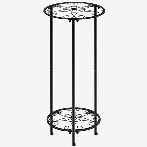 CASIMR Plant Stand Indoor Outdoor, Metal Rustproof Flower Shelf 2 Tier 23.9 inch, Tall Multiple Plant Pot Holder Rack for Garden Patio Living Room Corner Balcony, Black