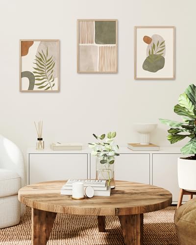 HesenDot Natural OAK Wood Abstract Leaf Framed Wall Art,12x16in - color: Sage Green Leaf Shapes