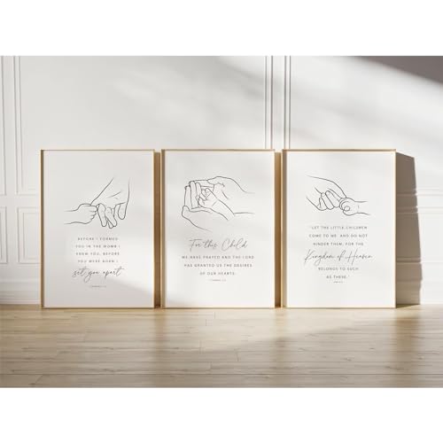 Joocrise Nursery Scripture Wall Art Set of 3 Nursery Bible Verse Wall Decor Baby Christian Canvas Art Christian Artwork Bible Verse Poster for Kids Room 12x16 Inch Unframed - color: Nursery Bible Verse Prints, size: 12x16 inch Unframed