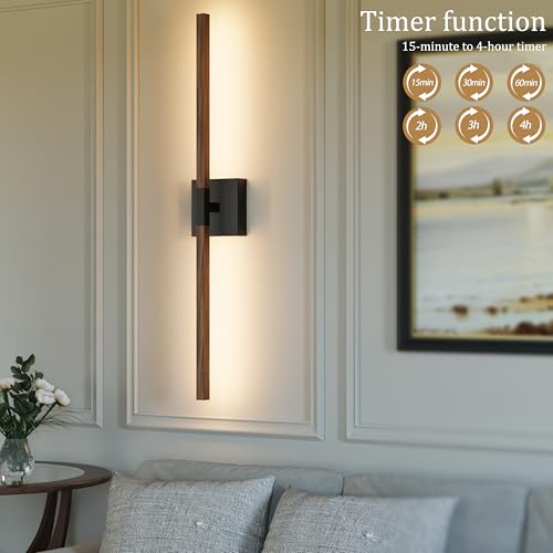 Rayogale Black Walnut Wireless Wall Sconces with Remote Control 36 Inch - color: Black & Walnut, size: 36 Inch(2 Pack)