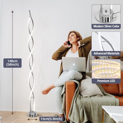 ADISUN 31W LED Floor Lamp, Spiral Dimmable Modern Standing Lamp with Remote - color: Silver C