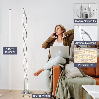 ADISUN 31W LED Floor Lamp, Spiral Dimmable Modern Standing Lamp with Remote - color: Silver C