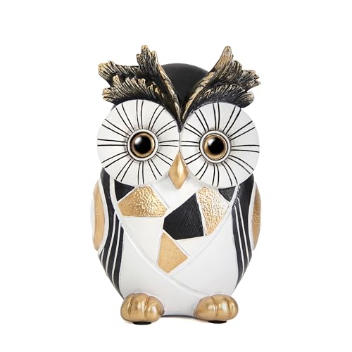 Modern Black White Owl Statue Gold Accent Owl Figurine Home Office Decor - color: Black