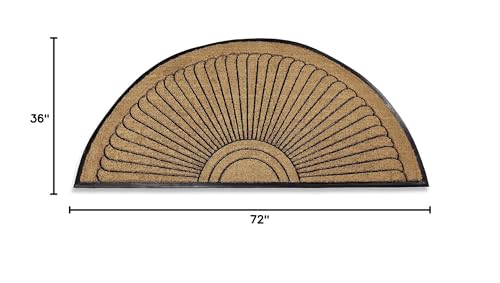 Kempf Sunburst Half Round Coco Coir Doormat, 36" x 72" - Extra Large Double Door Welcome Mat with Non-Slip Rubber Backing - Heavy Duty Outdoor Semi-Circle Entrance Mat for Front Door & Porch - size: 36" x 72"