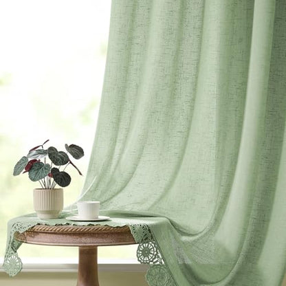 Gibelle Sage Green Boho Farmhouse Living Room Curtains 63 Inch Length, Modern Country Window Curtain for Bedroom, Linen Bohemian Rustic Draperies - color: Sage Green, size: 56"W x 63"L (Pack of 1)