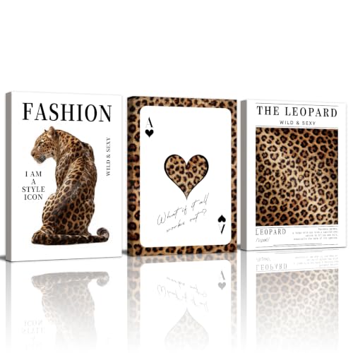 WENGTIAO 3Pcs Trendy Cheetah Poker Canvas Wall Art Prints 12"x16" - color: Trendy Cheetah, size: 12"x16"x3Pcs