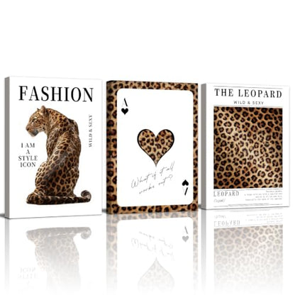 WENGTIAO 3Pcs Trendy Cheetah Poker Canvas Wall Art Prints 12"x16" - color: Trendy Cheetah, size: 12"x16"x3Pcs