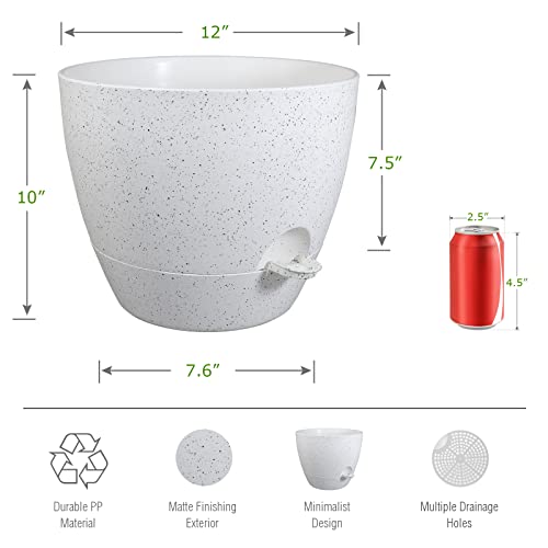 UOUZ 12inch 2Pack Large Self Watering Planters, Plastic Plant Pots with 60oZ Removable Deep Reservoir and Multi Mesh Drainage Holes for Indoor Outdoor Garden Plants and Flowers, White Speckles - color: White Speckles