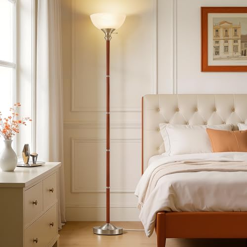 EJIAXIN 72" Wood Torchiere Floor Lamp with Glass Shade Nikel Standing Lamp - color: Brushed Nikel