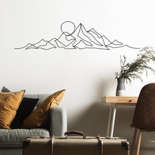 DecoSoul Mountain Large Metal Wall Art - Minimalist Mountain Range View, Unique Home Decor for Living Room - Metal Wall Hanging, Housewarming Gift - style: Mountain Sunrise