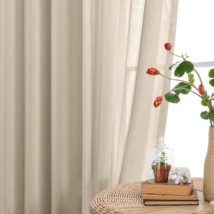 WEST LAKE 90 Inches Long Khaki Pinch Pleated Sheer Curtains for Bedroom Living Room,Plaza Taupe Rustic Textured Drapes with Backtabs,Farmhouse Airy Window Treatment,Custom Multi Sizes,58" Wx90 Lx2 - color: Plaza Taupe, size: 58"W x 90"L (Pack of 2)
