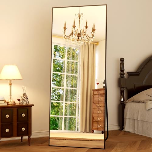 GLSLAND 64"x21" Full Length Mirror, Full Body Mirror with Stand,Black - color: Black, size: 64"L x 21"W