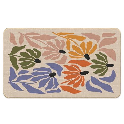 Boho Floral Botanical Faux Linen Door Mat, Abstract Modern Flower Doormat Outdoor Indoor Entrance Porch, Mid Century Minimalist Boho Welcome Mats for Front Door, 17x30 Inch - color: Boho 3