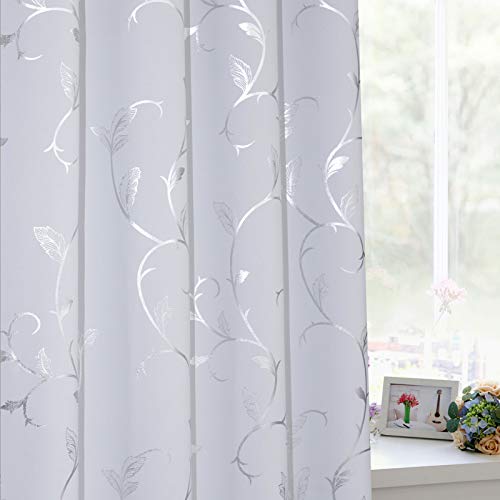 BUHUA Greyish White Curtains Shinny Silver Vine Print Design Blackout Window Curtains for Nursery 38Wx72L Set of 2 Panels - color: Greyish White, size: 38"W x 72"L (Pack of 2)