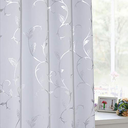 BUHUA Greyish White Curtains Shinny Silver Vine Print Design Blackout Window Curtains for Nursery 38Wx72L Set of 2 Panels - color: Greyish White, size: 38"W x 72"L (Pack of 2)