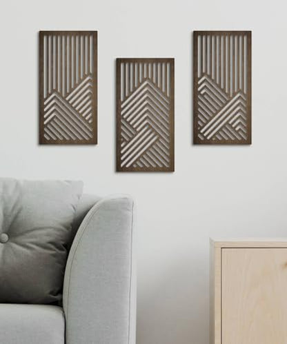Putuo Decor 기하학적 나무 벽 장식 3개 세트, 중세 현대 벽 아트, 거실 침실 복도를 위한 추상 벽 장식 - color: 기하학.