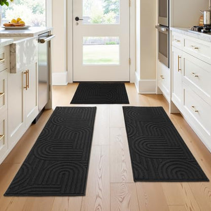 U'Artlines Kitchen Rugs and Mats Set of 3, Black 20x32+20x48+20x59 - color: Black