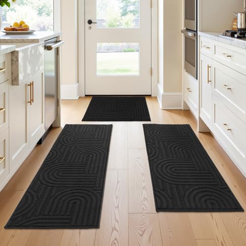 U'Artlines Kitchen Rugs and Mats Set of 3, Black 20x32+20x48+20x59 - color: Black