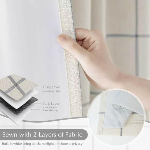 DriftAway 100% Blackout Plaid Linen Curtains 84 Inches Long 2 Panels Gray - color: Grey, size: 52"W x 84"L (Pack of 2)