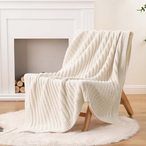 Battilo Cream Throw Blanket for Couch, Chenille Throw Blankets, 60"x80" - color: Cream, size: 60"x80"