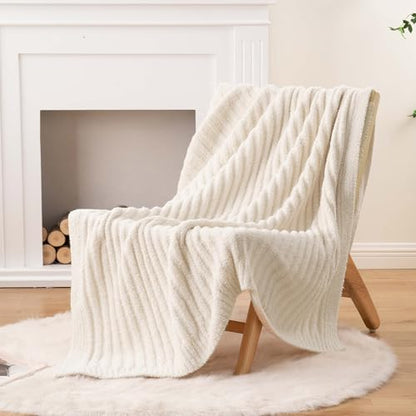 Battilo White Throw Blanket for Couch, Chenille Throw Blankets, 50"x60" - color: Cream, size: 50"x60"