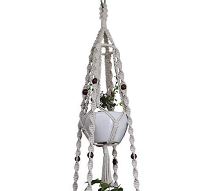 Macrame Plant Hanger & Holder, Hanging Planter 4 Legs Double Deck for 8 inch to 12 inch Two Pots Indoor Outdoor Hanging Planter Basket Hemp Rope 68 Inch Without Pot and Plant (Ivory White)