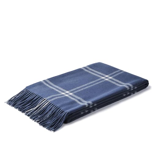 CUDDLE DREAMS Premium Cashmere Throw Blanket with Fringe (Plaid Blue) - color: Plaid Blue