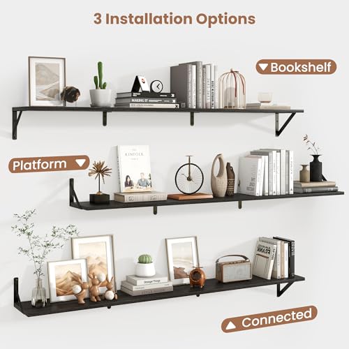 Axeman 55 Inch Floating Shelves, 8 Inch Deep Black Wall Shelves Set of 2 - color: Black, size: 55 Inch