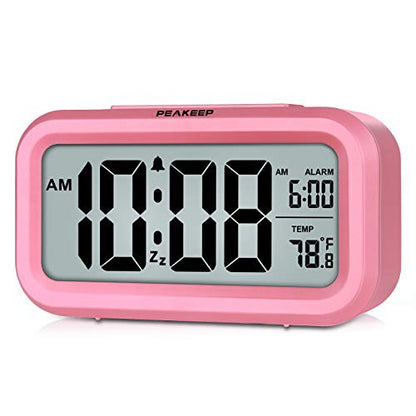 Peakeep Night Light Digital Alarm Clock Battery Operated Indoor Temperature - color: Pink