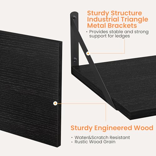 Heimlove 16W x 12D Deep Floating Shelves Set of 2 Black - color: Black With Black Metal Bracket, size: 16Wx12Dx5.8H