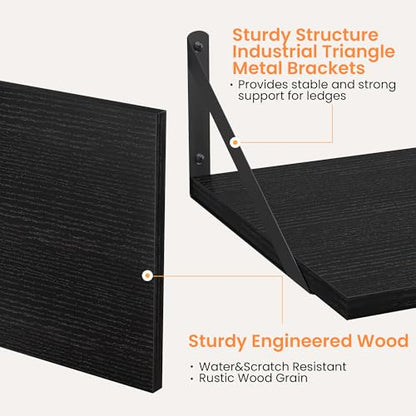 Heimlove 16W x 12D Deep Floating Shelves Set of 2 Black - color: Black With Black Metal Bracket, size: 16Wx12Dx5.8H