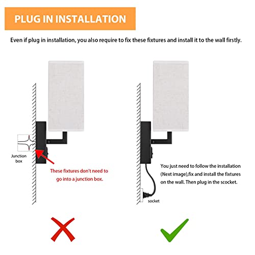 HAITRAL Wall Sconces Plug in with Bulbs - Wall Lamps for Bedroom with USB and Outlet,Sconces Wall Decor Set of 2 with Switch and Bulb Wall Light Fixtures for Living Room,Bedroom(Include Bulbs)-Black