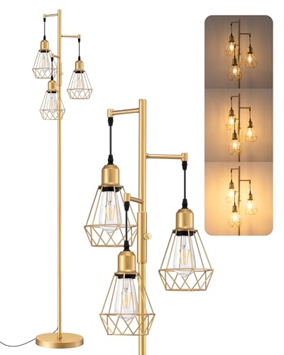 EDISHINE 70" Dimmable Farmhouse Floor Lamp for Living Room, Gold - color: Gold