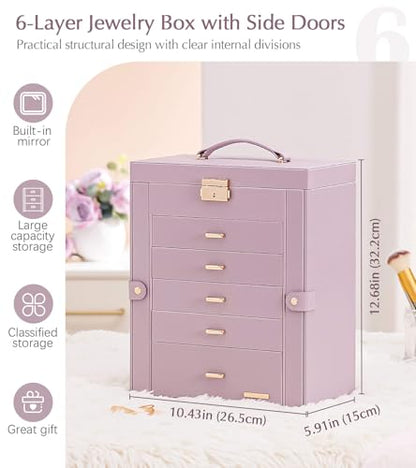Homde Jewelry Box Large for Women: 6 Layers Organizer with 5 Drawers - color: Gray Purlpe