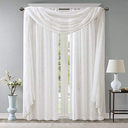 Madison Park Sheer Curtain Scarf for Kitchen, 1 Panels 50x144 White - color: White, size: 50"W x 144"L (Pack of 1)