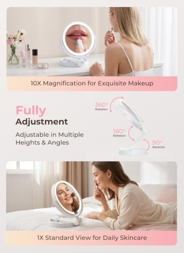 Brightown Lighted Travel Makeup Mirror,1X & 10X Magnification,3 Light Modes - color: White