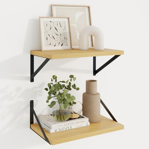 Axeman Deep Floating Shelves, 16'' x 10'' Oak Wall Shelves Set of 2 - color: Oak, size: 16W x 10D