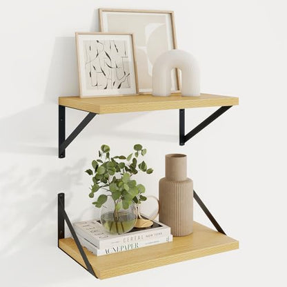 Axeman Deep Floating Shelves, 16'' x 10'' Oak Wall Shelves Set of 2 - color: Oak, size: 16W x 10D