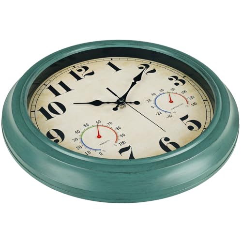 zyzamay 13 Inch Outdoor Clock with Thermometer and Hygrometer, Green - color: 13 Th Green