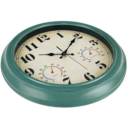 zyzamay 13 Inch Outdoor Clock with Thermometer and Hygrometer, Green - color: 13 Th Green