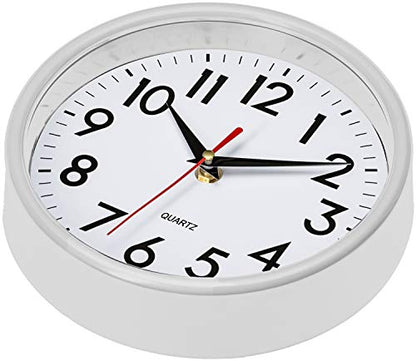 Bernhard Products White Wall Clock 8 Inch Retro Kitchen Silent Non-Ticking Quality Quartz Battery Operated Clock for Home/Office/Classroom/Bathroom/Nursery Room Easy to Read - color: White
