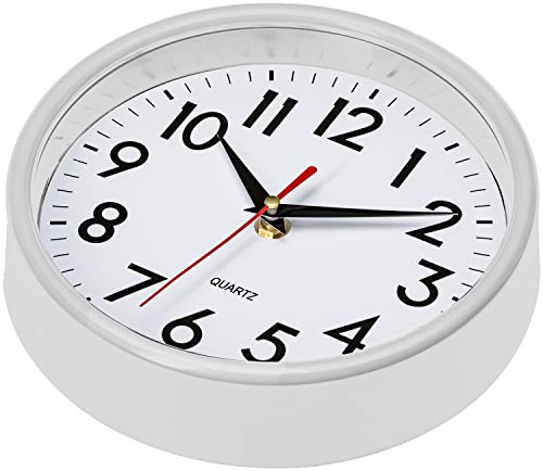 Bernhard Products White Wall Clock 8 Inch Retro Kitchen Silent Non-Ticking Quality Quartz Battery Operated Clock for Home/Office/Classroom/Bathroom/Nursery Room Easy to Read - color: White