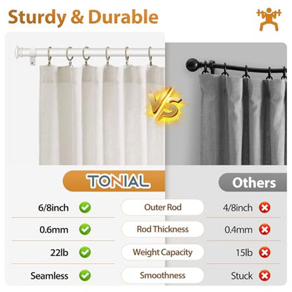 TONIAL Curtain Rods for Windows, 32 to 58 Inch, White, Single Drapery Rod - color: Warm White, size: 32-58"