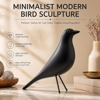 Mid Century Modern Bird Figurine, Resin Shelf Decor Accent - color: Black