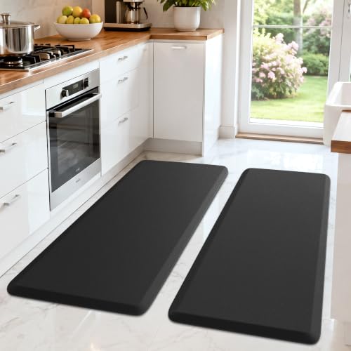 HappyTrends 2 PCS Kitchen Mat Cushioned Anti-Fatigue Floor Mat - color: Black, size: 17.3"x39"+17.3"x39"